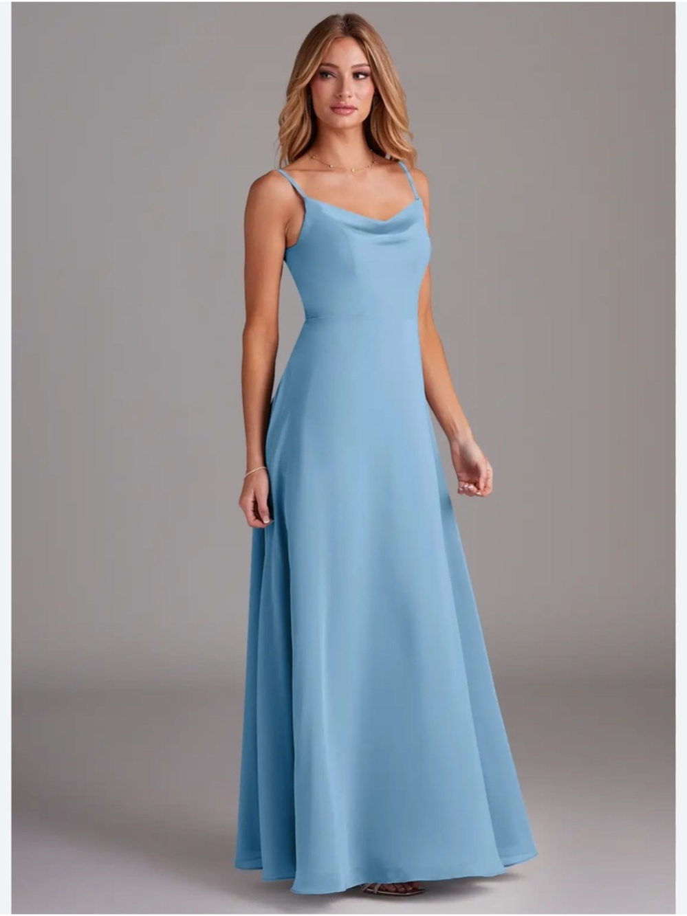 Azazie Blue Cowl Neck Spaghetti Strap Gown